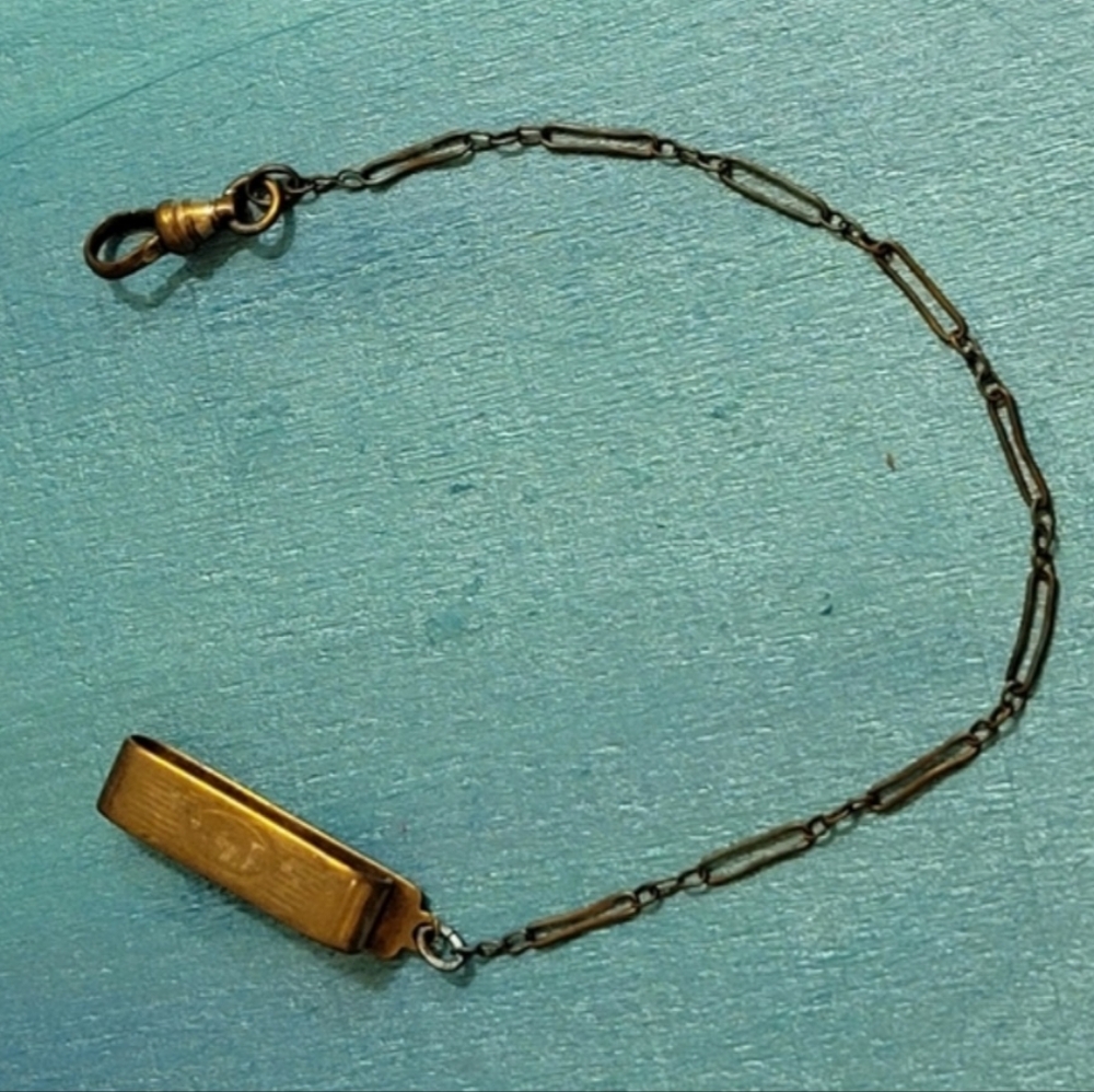 Antique 1900s Victorian gold filled paper clip chain belt slide watch fob rare